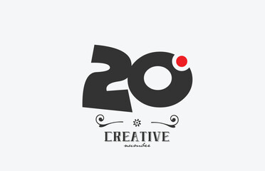 grey 20 number logo icon design with red dot. Creative template for company and business