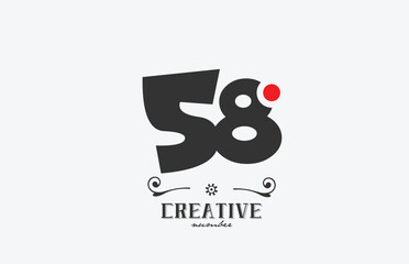 grey 58 number logo icon design with red dot. Creative template for company and business