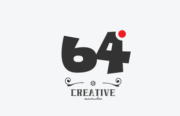 grey 64 number logo icon design with red dot. Creative template for company and business