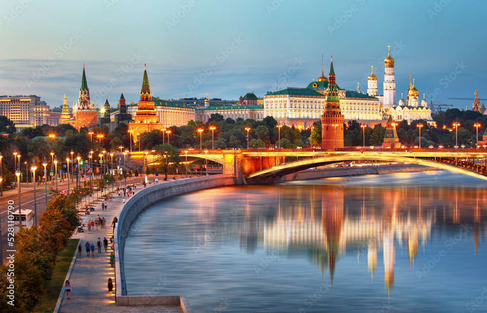 Wall mural Russia - Moscow city at night with Kremlin