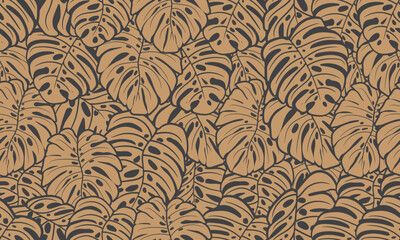 Trendy seamless monstera tropical pattern with exotic leaves and plants jungle