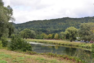 rzeka, San, woda, susza, krajobraz, niebo, drzewa, lato, wybrzeże,