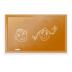 Blackboard. Large board with a smooth, typically dark, surface attached to a wall and used for writing on with chalk, especially by teachers in schools. Brown chalkboard isolated on white background.