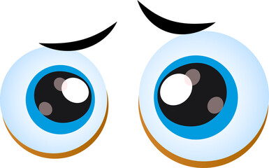 Cartoon sad eyes for comics design on transparent background. 