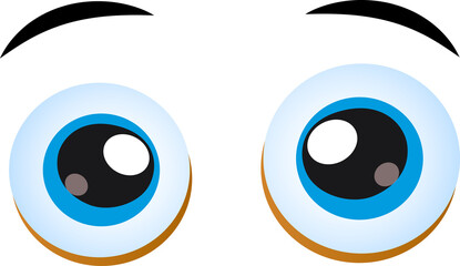Surprised cartoon eyes, funny emoji, astonished facial expression with wide open and goggle eyes, isolated on transparent background.