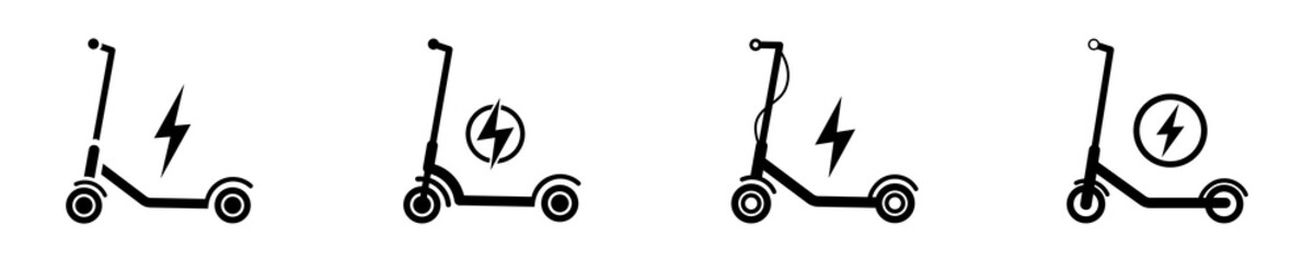 Set of Electric scooter vector icons. Eco transport. Electric scooter and flash. Vector 10 EPS.