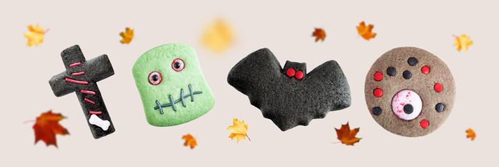 Sweet and scary Halloween cookies for kids background