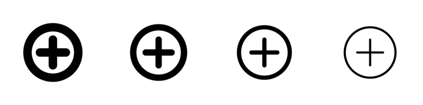 Conjunto de icono de a&ntilde;adir m&aacute;s. Concepto de a&ntilde;adir, positivo, sumar