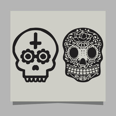 Vector Illustration of Black and White Tattoo Skull on paper