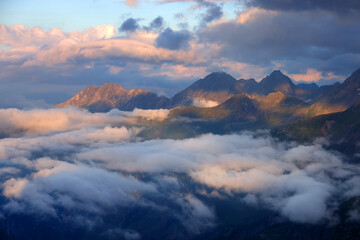 Summer cloudy landscape of the Berner Oberland Alps in Switzerland, Europe