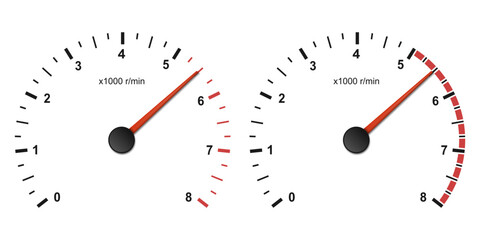 Set of Car tachometer dashboard. Realistic tachometer. Vector illustration.