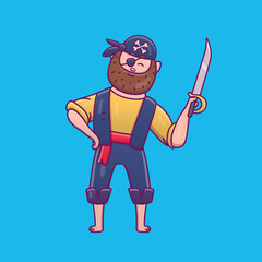 Cute cartoon pirate with saber in vector illustration. Isolated human vector. Flat cartoon style