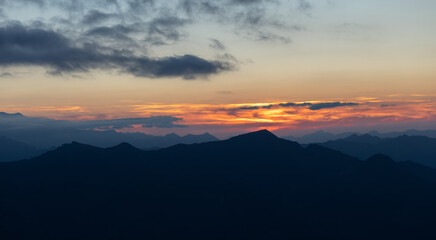 Fototapeta na wymiar Wonderful summer sunset in the Austrian Alps, from a height of 2400 meters