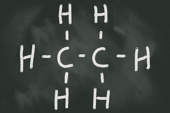 Ethane line structure on chalkboard. Chemistry compound for school and college. Illustration
