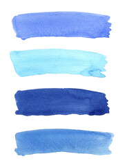 Watercolor blue set brush for you design. Isolated  illustrations on white background. Hand drawn painting.