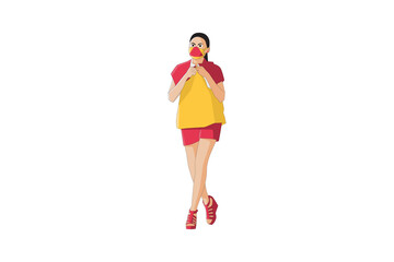 Vector illustration of casual women walking with mask