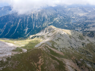 Fototapeta premium Aerial view of Pirin Mountain near Vihren Peak, Bulgaria