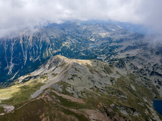 Fototapeta premium Aerial view of Pirin Mountain near Vihren Peak, Bulgaria