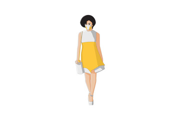 Vector illustration of elegant women walking with mask