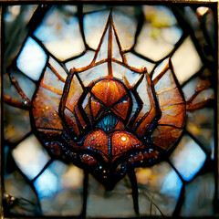 Spider Web Embedded on a Stained Glass