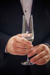 Men's hands with a glass of expensive wine