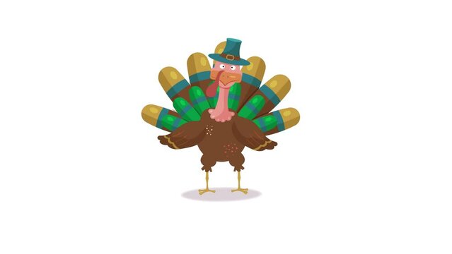 Funny dancing turkey. Thanksgiving day animation. Chroma key background included.