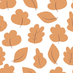 Seamless pattern with abstract cute leaves. Autumn vector background. 