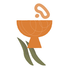 Vector illustration with abstract textured ceramic vases and leaves on isolated background. Hygge autumn pottery concept