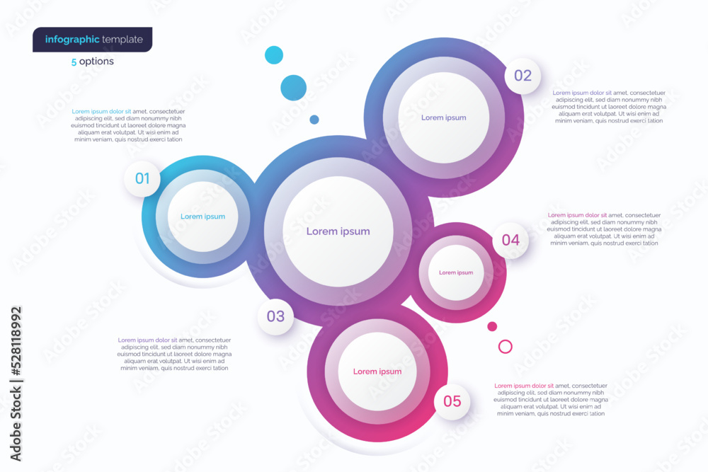 Wall mural abstract vector gradient minimalistic infographic template composed of 5 circles