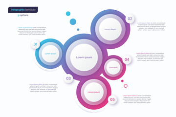 Abstract vector gradient minimalistic infographic template composed of 5 circles