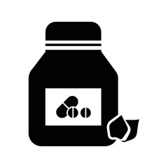 Herbal medicine tablet bottle icon | Black Vector illustration |