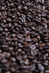 Roasted coffee beans close up