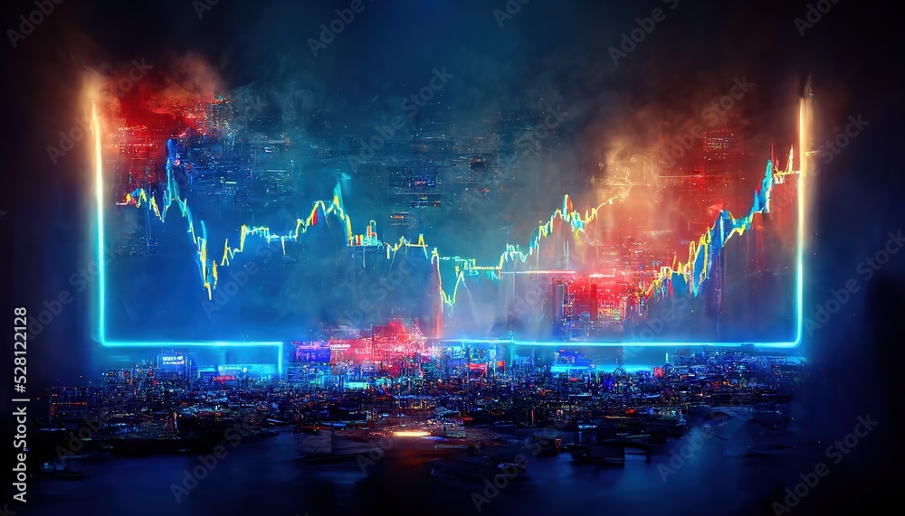 Aufkleber The chart on the stock screen in the empty room of the stock exchange. 3D illustration.
