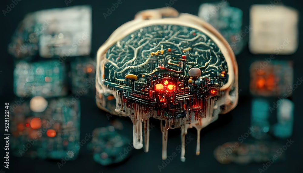 Poster A microcircuit in the form of a human brain. 3D rendering