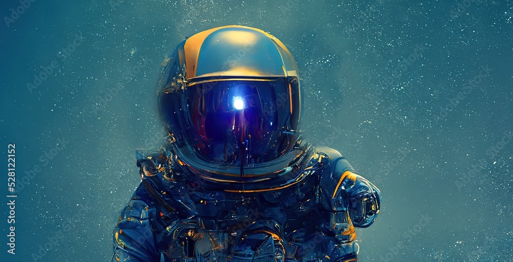Poster A man in an astronaut suit is in outer space. 3D rendering