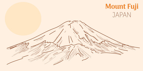 Fuji Mountain vector illustration. Hand drawing sketch. Fuji mt Japan - obrazy, fototapety, plakaty