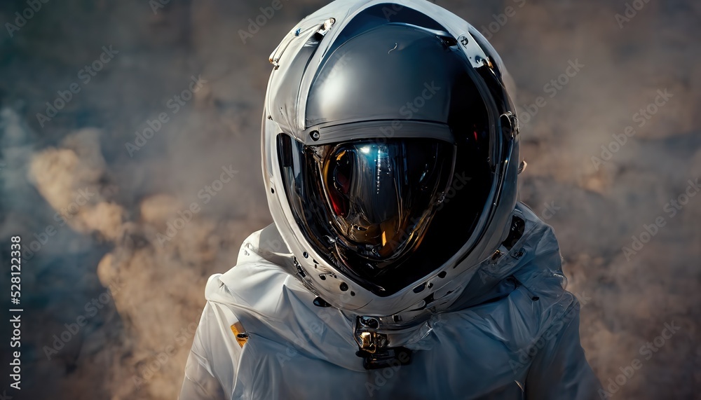 Poster There is a man in a white astronaut suit in the frame. 3D rendering