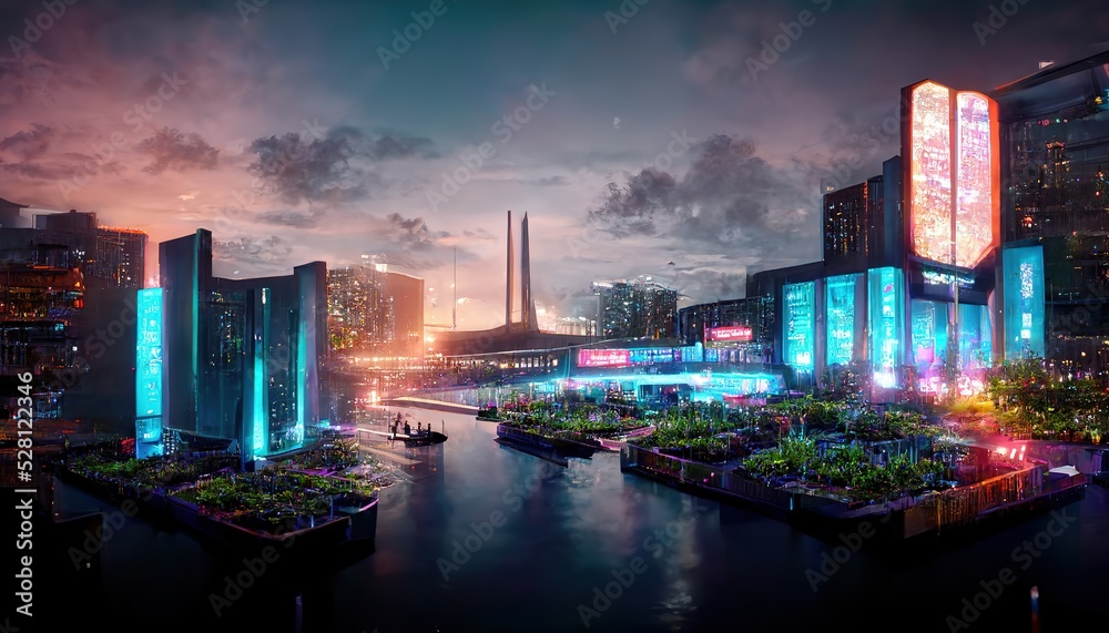 Aufkleber In the center of the modern city there is a park area for recreation. 3D rendering