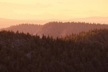 Hillsides of Valtavaara during a beautiful summery sunset in Northern Finland