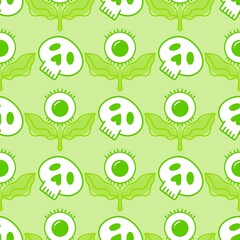 Halloween cartoon seamless skulls and eyes flower pattern for wrapping paper and fabrics