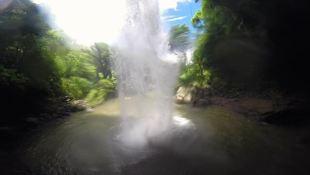View from behind a waterfall