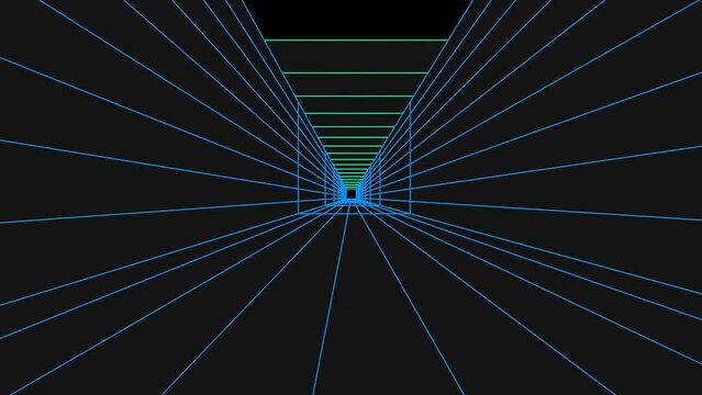 3d Retro futuristic video game abstract animation with changing colors. Cyberpunk vertrex grid arcade background, space landscape exploration 4k looping animation.