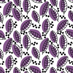 Fototapeta na wymiar Simple floral seamless leaves line art silhouette pattern for wrapping paper and fabrics and linens