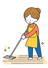 フローリングワイパーをかける主婦