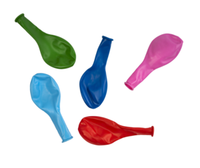 some colorful balloons deflated on a transparent background