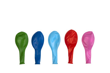 some colorful balloons deflated on a transparent background