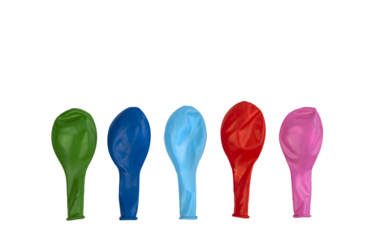 some colorful balloons deflated on a transparent background