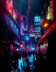 cyberpunk postapocalyptic city at night