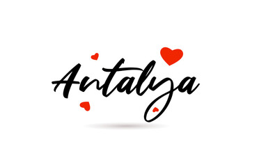 Fototapeta premium Antalya handwritten city typography text with love heart