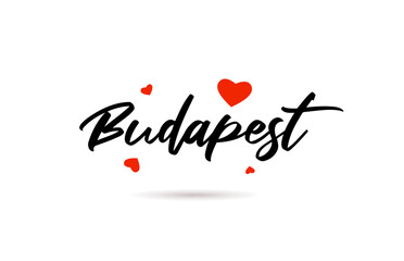 Budapest handwritten city typography text with love heart